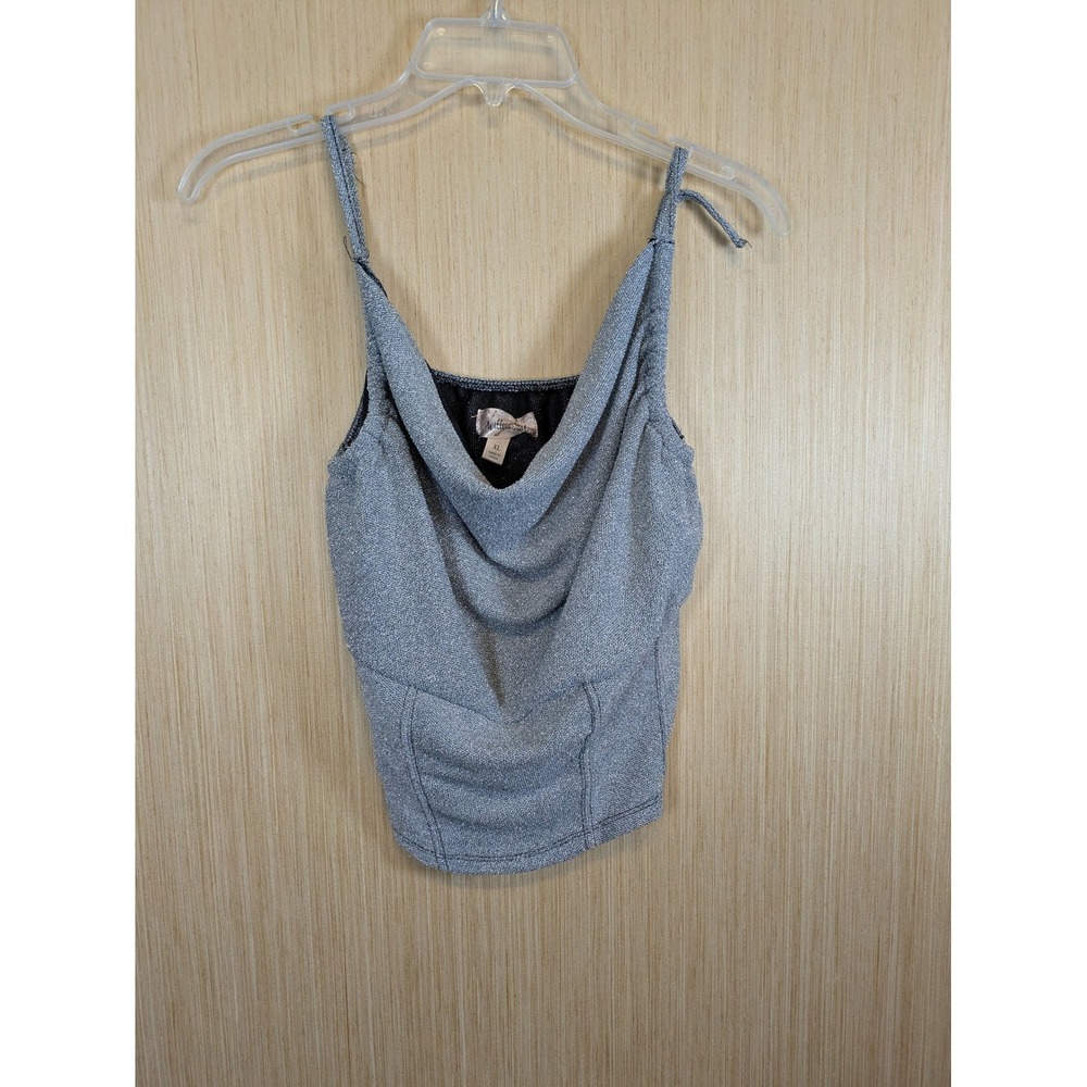 Willow + Root Womens XL Silver Metallic Cowl Neck Shimmer Tank Top Sparkly Party